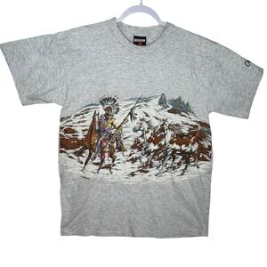 Signal Sport Mens L Graphic T Shirt Native American Horse Rider Oklahoma Print